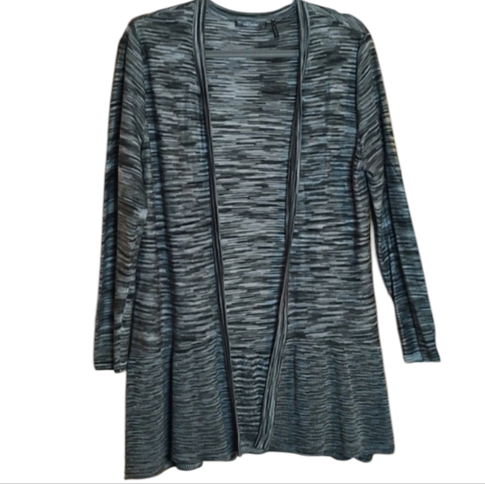 Black & Gray Heathered Daisy Fuentes Open Mid Length Cardigan sz Large
